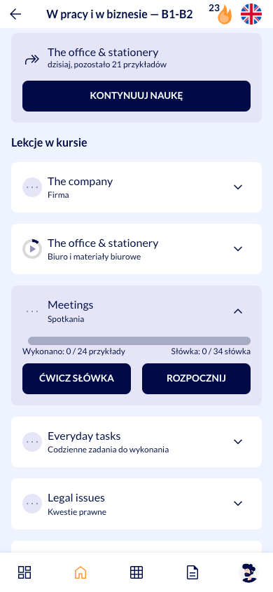 34 lekcje tematyczne na każdym poziomie